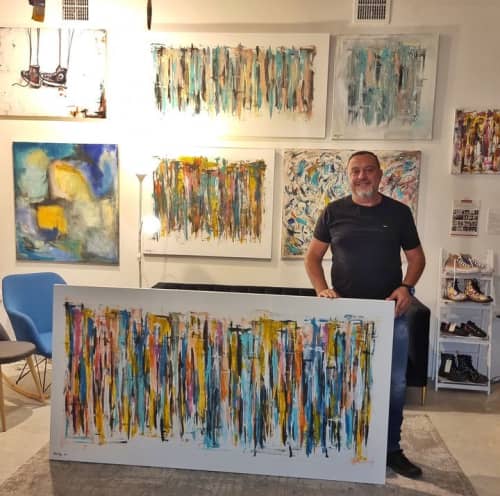 "Colored Lines" | Oil And Acrylic Painting in Paintings by Shirly Maimom Art. Item made of canvas with synthetic works with contemporary & art deco style