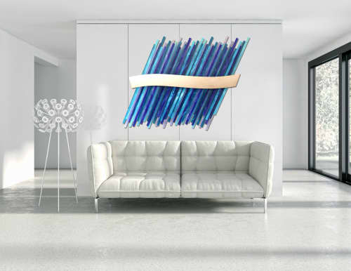 "Wave" Glass and Metal Wall Sculpture | Wall Hangings by Karo Studios. Item made of metal with glass