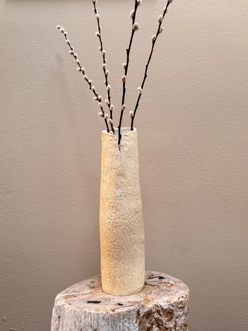Ceramic Distressed Textured Off White Vase | Vases & Vessels by Elena Miller. Item made of ceramic works with contemporary & modern style