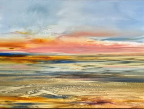 Pink Sunset | Oil And Acrylic Painting in Paintings by Kozyuk Gallery. Item made of canvas works with boho & contemporary style