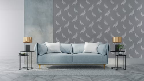 Fancy Pigeon | Silver Frosting On Thunder Grey | Wallpaper in Wall Treatments by Weirdoh Birds. Item composed of synthetic