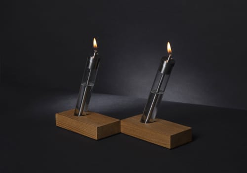 Migration / a modern oil candle (set of two candles) | Lighting by Perhacs Studio. Item made of wood with steel works with minimalism & contemporary style