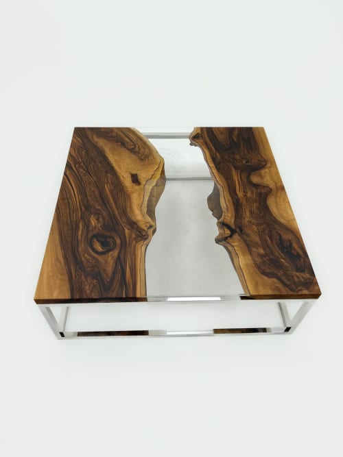 Epoxy Waterfall Coffee Table - Coffee Table For Hotel | Tables by Tinella Collection | United Kingdom in London. Item made of walnut compatible with boho and minimalism style