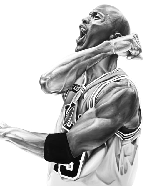 His Airness | Oil And Acrylic Painting in Paintings by Ricardo Rodriguez Cosme. Item composed of canvas and synthetic