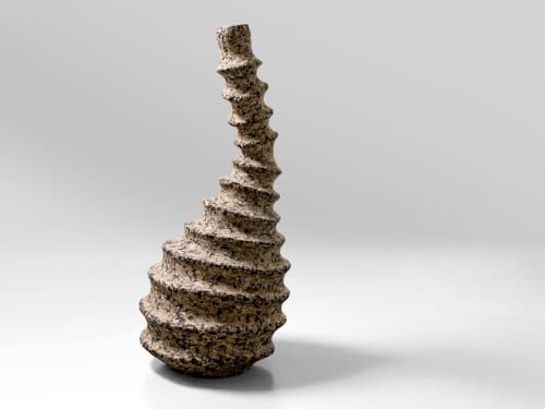 Beige Stone Floor Vase - Erosion Series in Bio Concrete | Vases & Vessels by Donatas Žukauskas. Item made of cement with paper works with boho & minimalism style