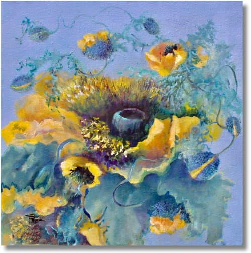 Yellow Poppy | Oil And Acrylic Painting in Paintings by Christiane Papé. Item made of canvas & synthetic