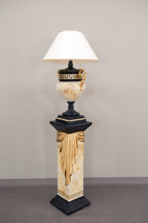 SET Lamp and column together all hand painted in Europe | Table Lamp in Lamps by ultimate European. Item in mid century modern or contemporary style