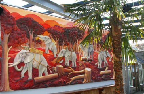 Elephant In Sunset | Murals by Fran Halpin Art | The Goat Bar & Grill in Dublin. Item made of synthetic
