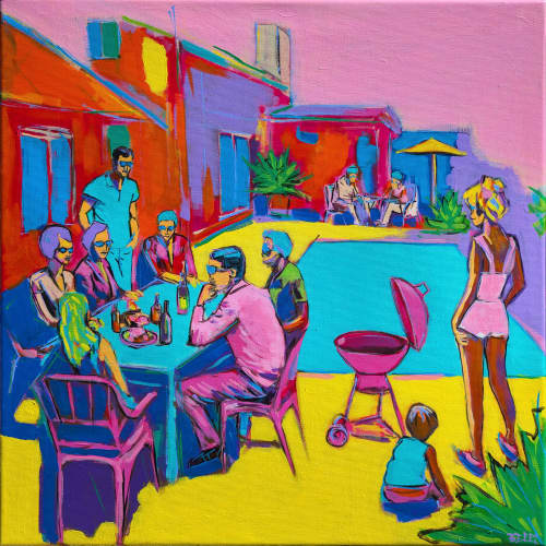 The Good Life – Original Neo-Pop Poolside Painting | Oil And Acrylic Painting in Paintings by Berezart. Item made of canvas works with contemporary & urban style