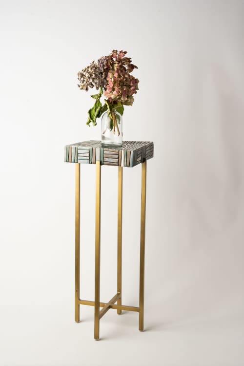 Ceramic and Brass Accent Table - Ingression | Side Table in Tables by Clare and Romy Studio. Item made of brass with stoneware works with boho & mid century modern style