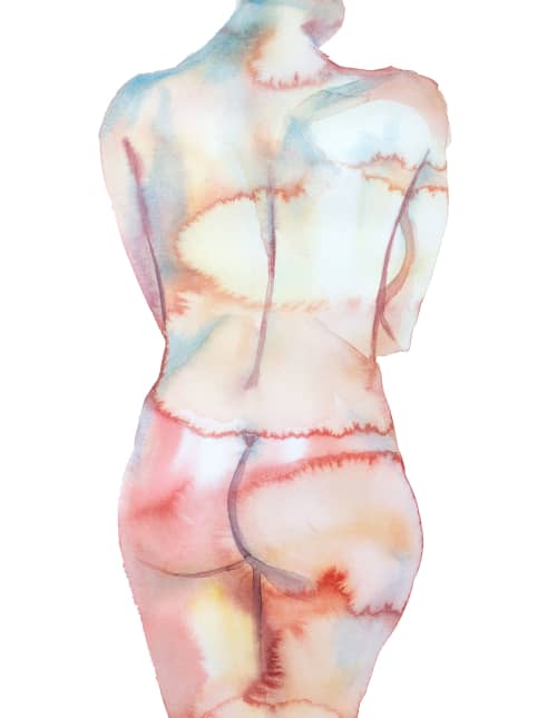 Nude No. 126 : Original Watercolor Painting | Paintings by Elizabeth Becker. Item composed of paper compatible with minimalism and contemporary style