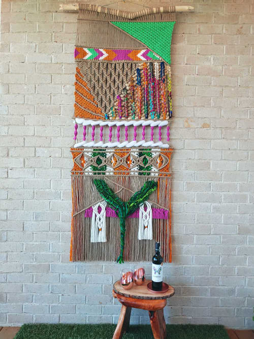 Mixed Fiber Macrame Abstract Wall Art - Celebration | Tapestry in Wall Hangings by The Good Vibe Effect. Item made of wood with cotton works with boho & contemporary style