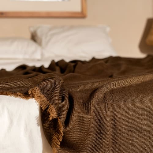 Hay Brown Plush Soft Twill Merino Handwoven Throw | Linens & Bedding by Studio Variously. Item made of wool works with modern style