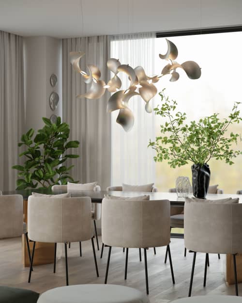 Dune 20 Cluster in Metallic Tones Pendant Light | Chandeliers by MOSS Objects. Item composed of metal in contemporary or japandi style