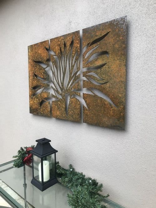 Agave Triptych | Wall Sculpture in Wall Hangings by The Oxide Studio. Item made of steel compatible with mid century modern and contemporary style