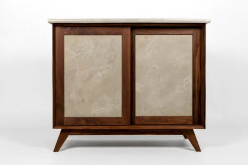 New Mid Century inspired Media Cabinet/Bathroom Vanity Cabin | Storage by Wood and Stone Designs. Item made of oak wood & concrete