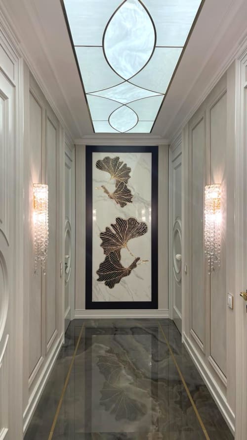 Ginkgo leaves wall installation | Mosaic in Art & Wall Decor by Julia Gorbunova. Item made of glass compatible with contemporary and art deco style