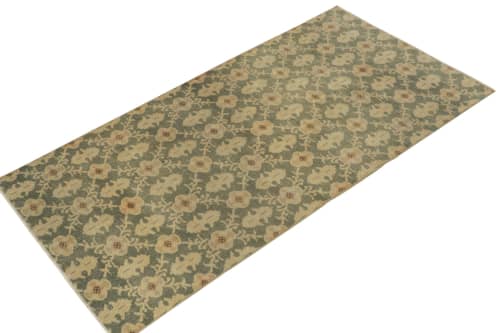 1960s Vintage Distressed Style Rug in Green-Gray, Beige | Area Rug in Rugs by Rug and Kilim