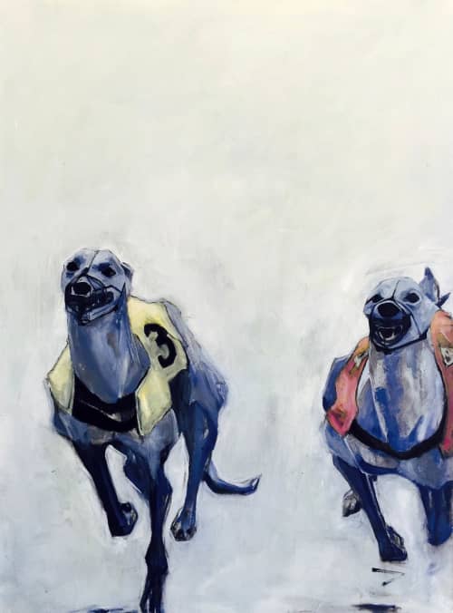 Whippets II | Oil And Acrylic Painting in Paintings by Lee Cline. Item made of canvas