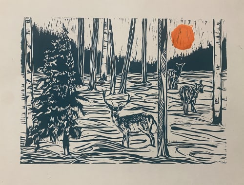 Morning deer | Prints in Paintings by Rafzstudio.com