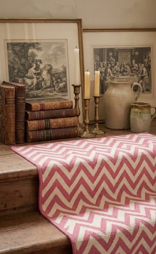 Handwoven Woolen Pink Runner Rug | Rugs by Evergreen Carpets. Item made of wool compatible with boho and minimalism style