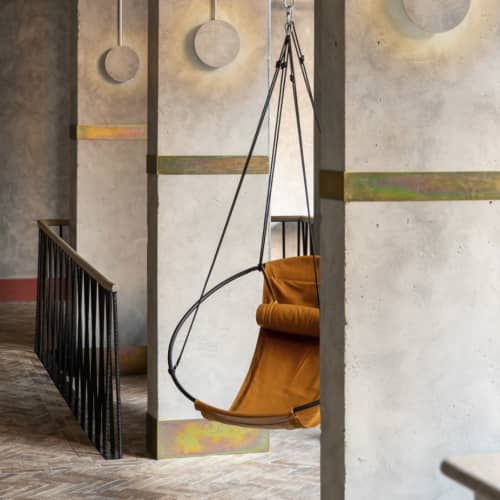 SLING - Soft Leather | Swing Chair in Chairs by Studio Stirling | Bermonds Locke, Tower Bridge in London. Item made of steel with leather works with minimalism & modern style