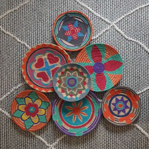 Set of 7 Baskets Wall Decor | Decorative Plate in Decorative Objects by Sarmal Design. Item made of cotton & synthetic compatible with boho and contemporary style