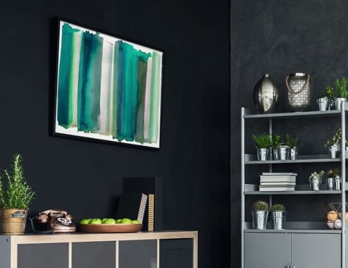 "Outside the Lines 11" Fine Art Stretched Canvas Print in Private Client's Dining Room | Prints by Julia Di Sano. Item composed of canvas