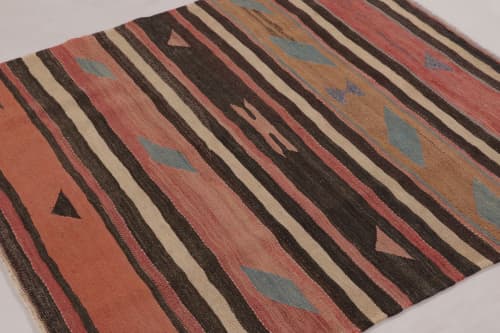 Vintage Persian Square Kilim, Stripes with Bold Tribal | Area Rug in Rugs by Rug and Kilim