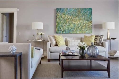 A Walk Around the Lake | Oil And Acrylic Painting in Paintings by Margaret Juul. Item made of synthetic