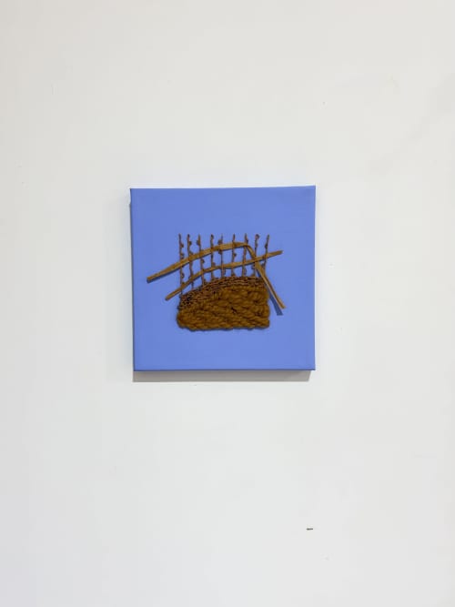 Mixed Media Weaving | Blue and Brown | Tapestry in Wall Hangings by Sarah Lawrence. Item composed of canvas and fiber in minimalism or mid century modern style