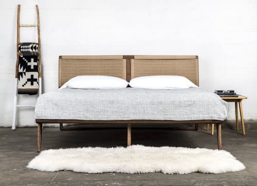 Hardwood Rian Bed, Woven Danish Cord Headboard | Bed Frame in Beds & Accessories by Semigood Design. Item composed of walnut