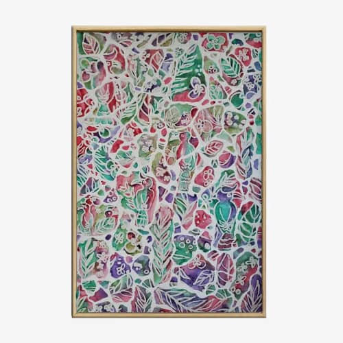 Large Watercolor Botanical Abstract - Jungalicious Paradise | Watercolor Painting in Paintings by Apoorva Kasaraneni. Item made of canvas with synthetic