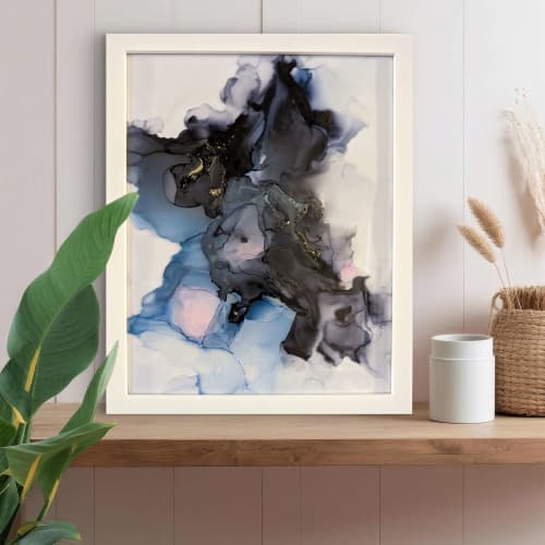 Pink Velvet Shadows | Signed Alcohol Ink Painting on Glass | Mixed Media by Amber Lamoreaux Art. Item made of glass works with eclectic & maximalism & modern style