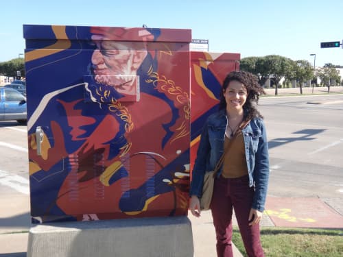 Willie Nelson Signal Box Mural | Street Murals by Jessie Paige Dawson. Item composed of synthetic