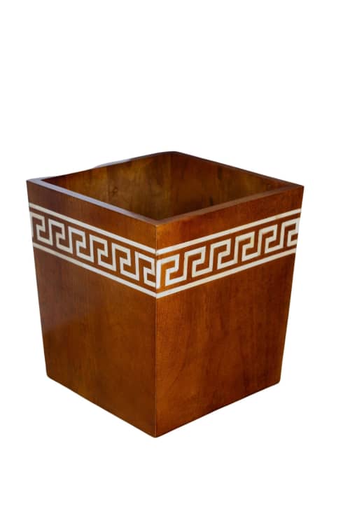 Greek Key Waste Basket | Storage Basket in Storage by Dorset & Pond. Item composed of wood