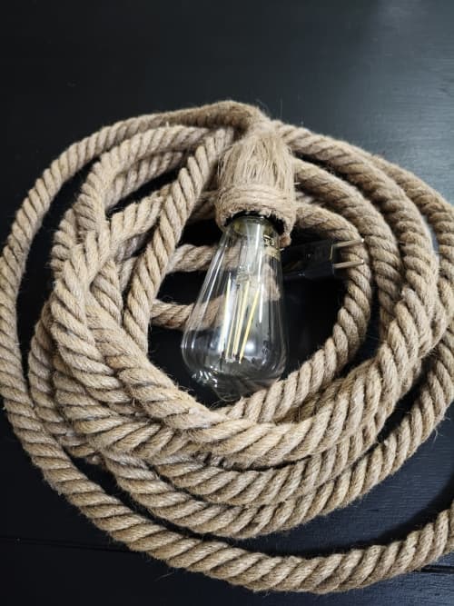 Industrial Hemp Rope LED Pendant Lamp for , Restaurant ,Bar | Floor Lamp in Lamps by Magdyss Boutique | Soseaua Nordului 96E, Bucharest in București. Item made of cotton works with boho & contemporary style
