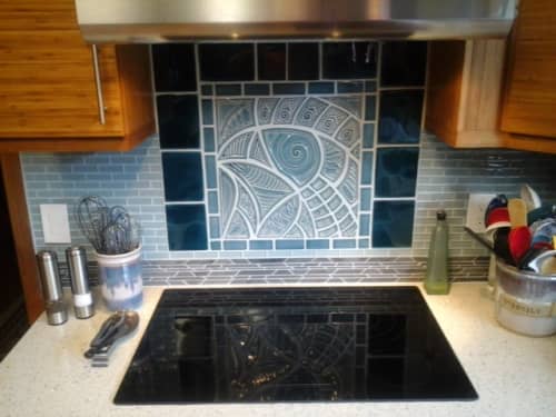 Blue Bird Backsplash | Tiles by Lynne Meade. Item made of cement