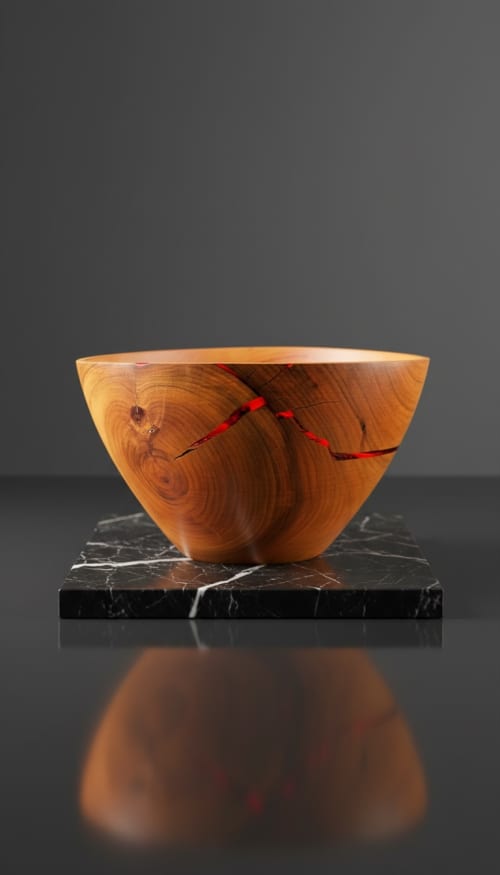 Cherry Wood Sculpture "Red Essence"  Unique Lava Resin Inlay | Decorative Bowl in Decorative Objects by Holzkunst Samuel Meisinger. Item made of wood works with art deco & modern style