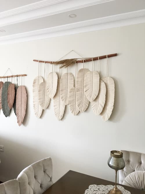 Large Macrame Feathers with 10 feathers | Macrame Wall Hanging in Wall Hangings by Damla. Item composed of wood and cotton in boho style