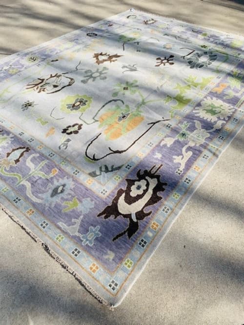 Whimsical Floral & Abstract Wool Rug – Lavender | Area Rug in Rugs by Sitara Rugs. Item made of wool works with contemporary & eclectic & maximalism style
