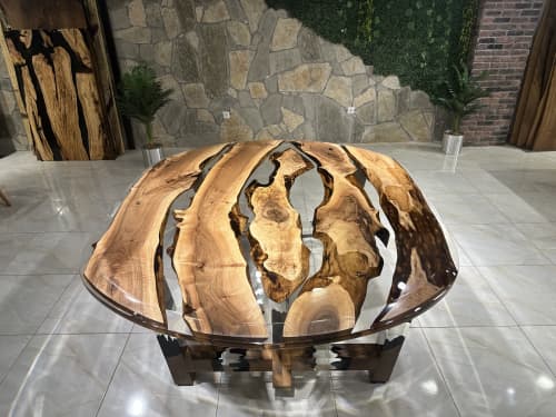 Oval Transparent Epoxy Walnut Table | Dining Table in Tables by Gül Natural Furniture. Item composed of walnut and synthetic in minimalism or mid century modern style