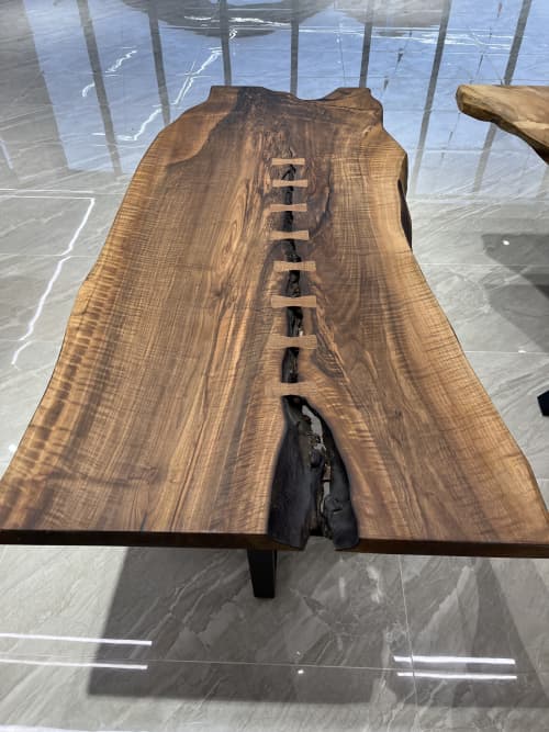 Live Edge Ancient Walnut Custom Dining Table | Tables by Tinella Collection. Item composed of walnut and synthetic in contemporary or country & farmhouse style