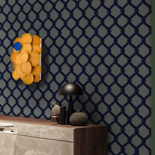 "Orange+Blue" DeSimoneWayland Original Wall Art Composition | Wall Sculpture in Wall Hangings by Studio DeSimoneWayland. Item made of wood with ceramic works with boho & contemporary style
