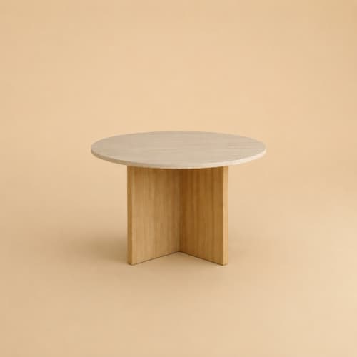 Travertine and Oak Dining Table - HAKATA by Lebanto | Tables by Lebanto. Item made of oak wood with marble works with minimalism & contemporary style