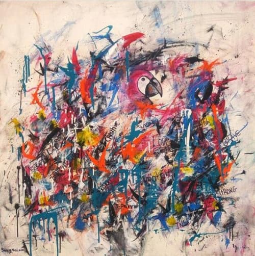 "My Parrot" | Oil And Acrylic Painting in Paintings by Shirly Maimom Art. Item composed of canvas and synthetic