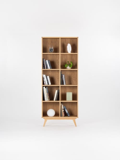 Bookcase, bookshelf, mid century modern, scandinavian, shelf | Book Case in Storage by Mo Woodwork | Stalowa Wola in Stalowa Wola. Item composed of oak wood compatible with minimalism and mid century modern style