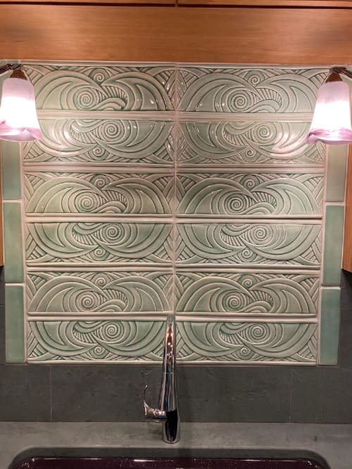 Wave Tile Backsplashes | Tiles by Lynne Meade. Item made of ceramic
