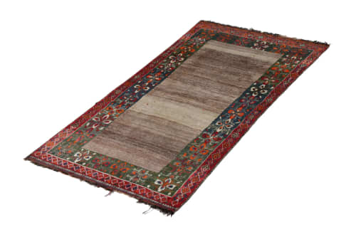Hand-Knotted Mid-Century Vintage Gabbeh Rug in Gray Red | Area Rug in Rugs by Rug and Kilim