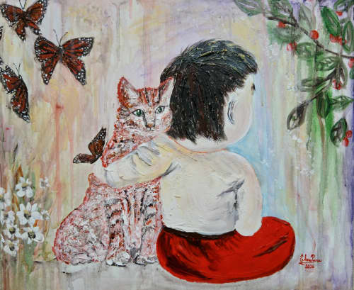 Where whispers talk | Oil And Acrylic Painting in Paintings by Elena Parau. Item composed of canvas in boho or contemporary style